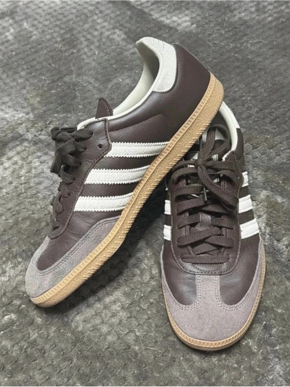 adidas Men's Dark Brown and White Classic Sneakers with Gum Sole